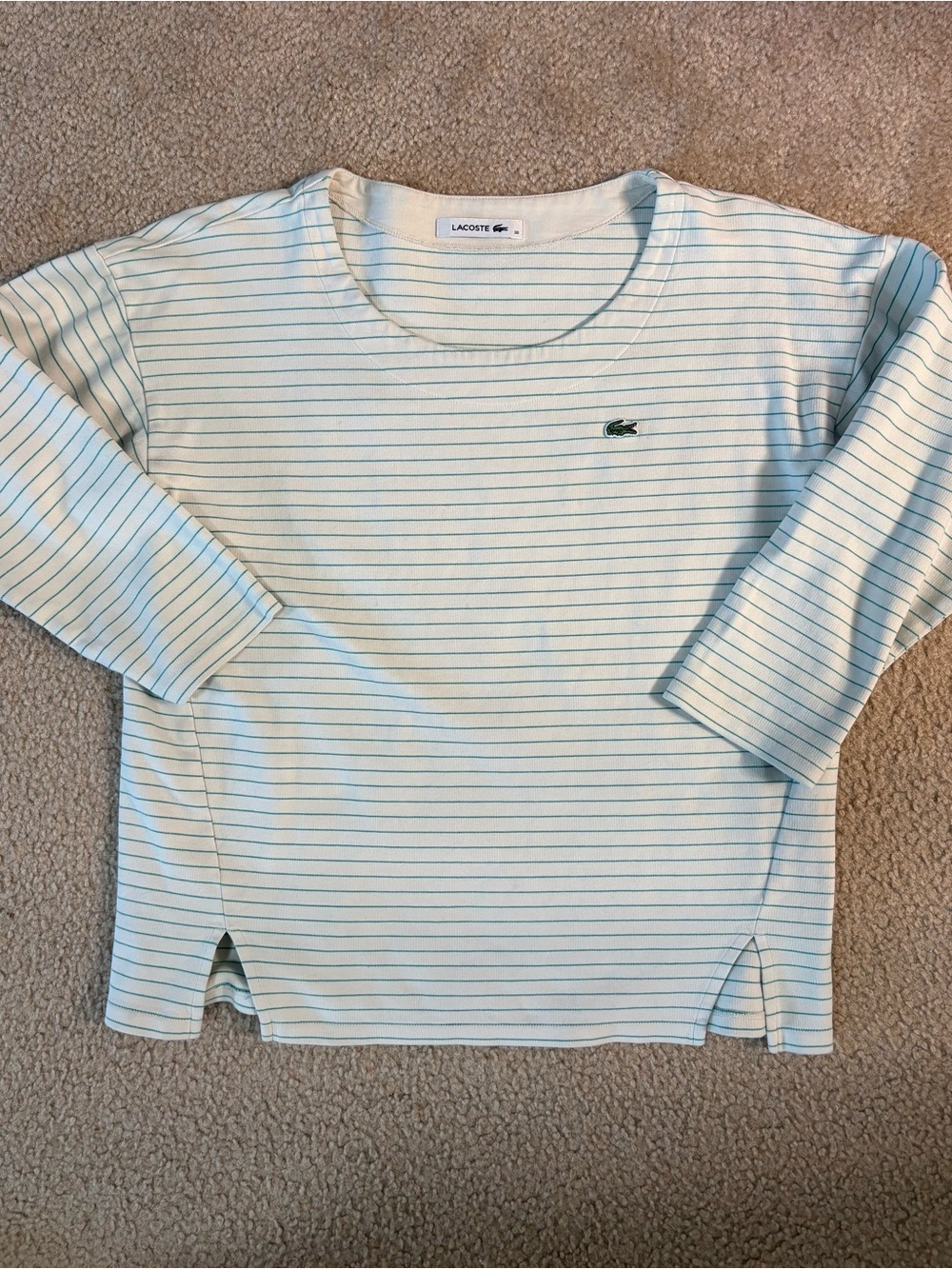 Lacoste Women Striped Boatneck 3/4 Sleeve Top T-Shirt Size36(S) 100%cotton
